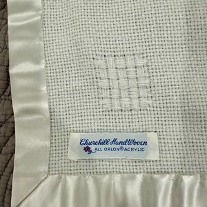 Churchill Hand Woven Blanket White All Orlon Acrylic Satin Trim